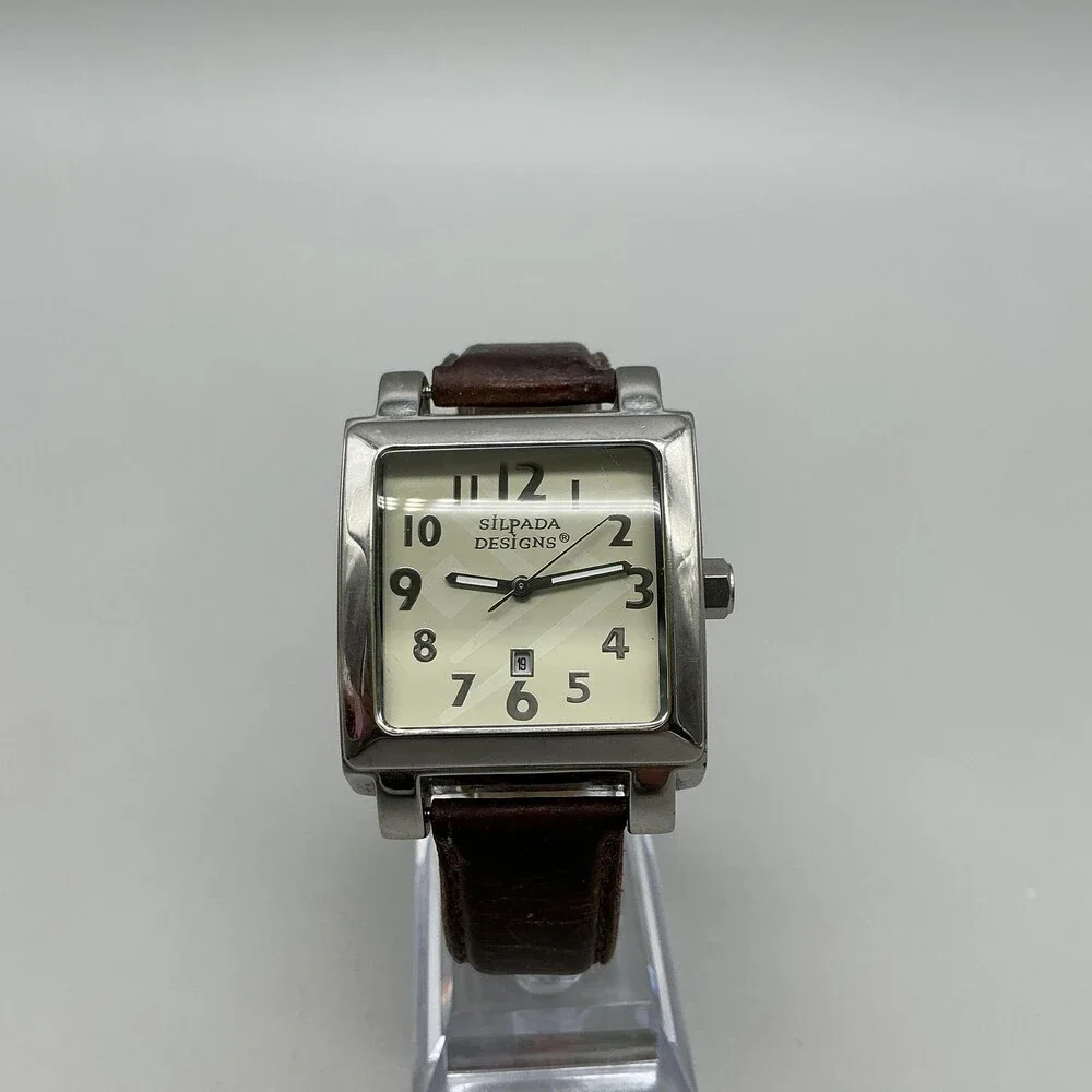 Silpada Designs Womens Watch 35mm Cream Dial Brown Leather Date New Battery